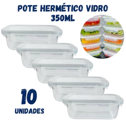 Kit Potes de Vidro Herméticos 350ml com Tampa 4 Travas e Vedação Silicone Kits de 3 a 10 unidades