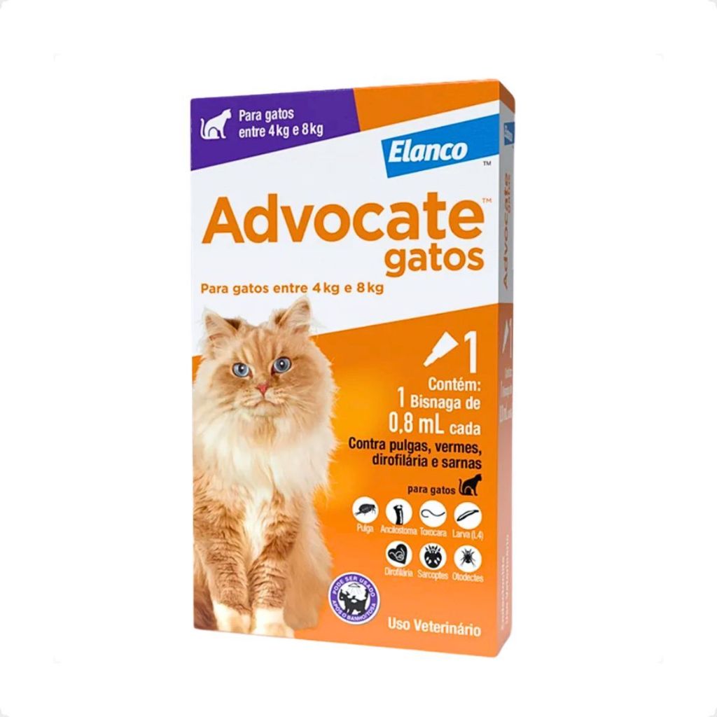 Antipulgas Advocate Gatos 4 a 8 Kg Elanco - 1 Bisnaga 0,8mL - Pets
