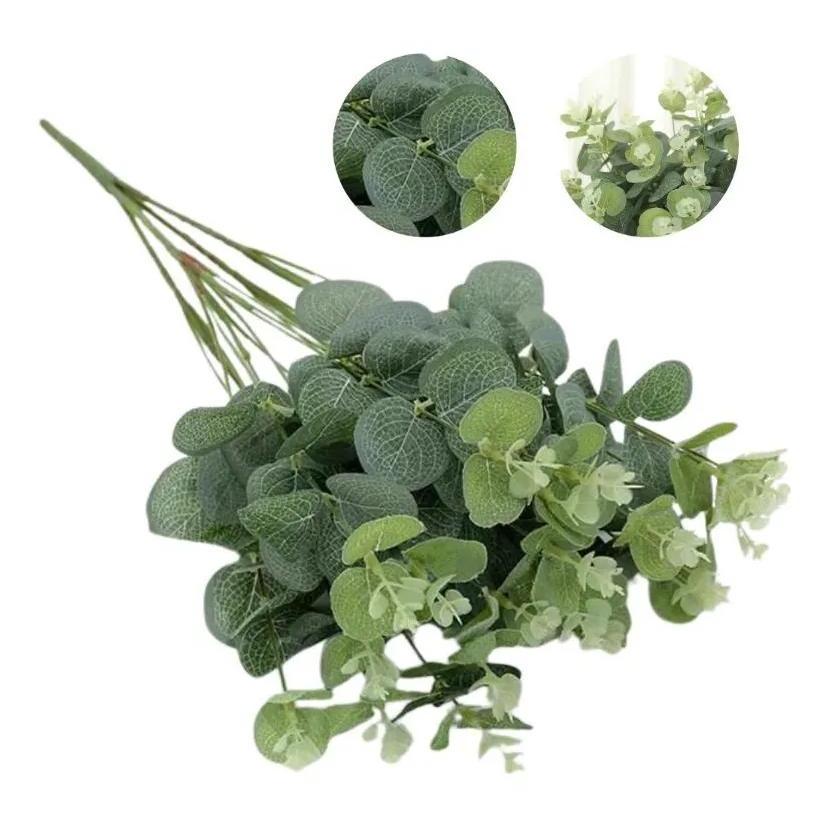 2 Buques Eucalipto Folhas Artificiais Galho 50cm Decoração