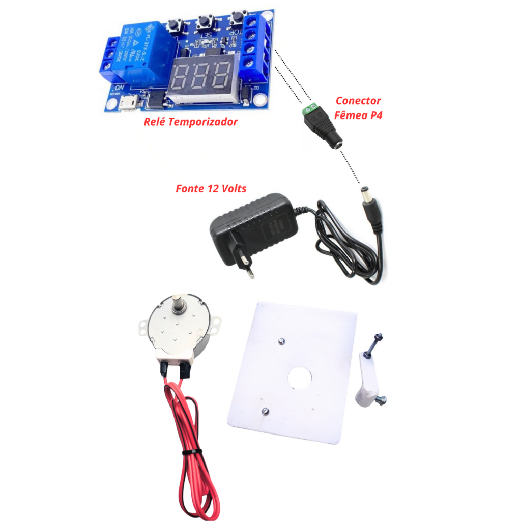 Kit viragem de ovos chocadeira temporizador digital  relé  fonte 12 volts motor suporte manivela