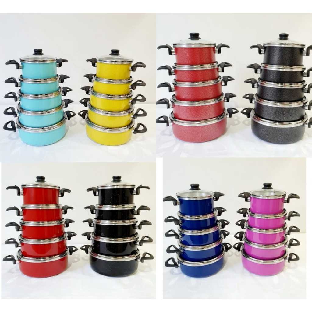 Jogo de Panela Alumínio Grosso, Colorida, Tampa de Vidro Cabos de Baquelite Caçarolas Kit de Panela  Envio Rapido 24hrs