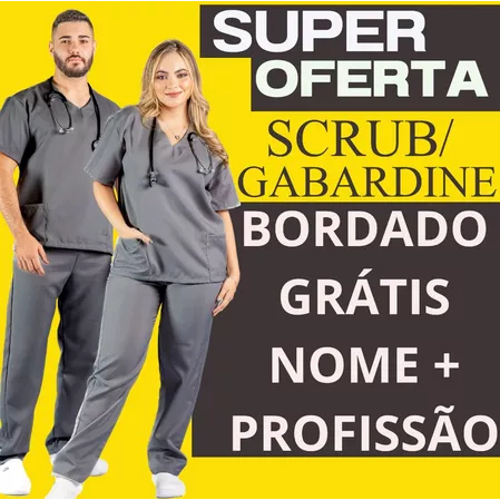 Conjunto Pijama Cirúrgico GABARDINE UNISSEX Scrub Hospitalar Privativo BORDADO GRÁTIS