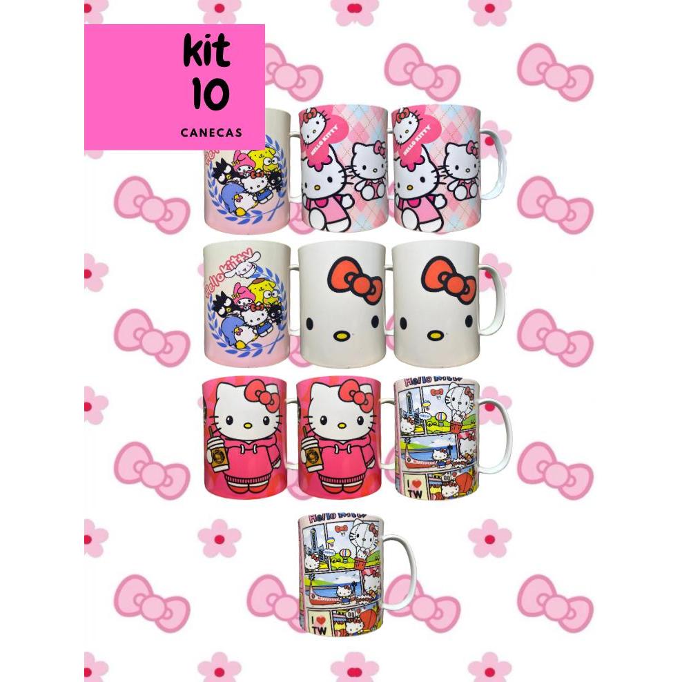 Kit 6/10/20 canecas polímero resistente Hello Kitty aniversários revenda atacado lembrança promoção