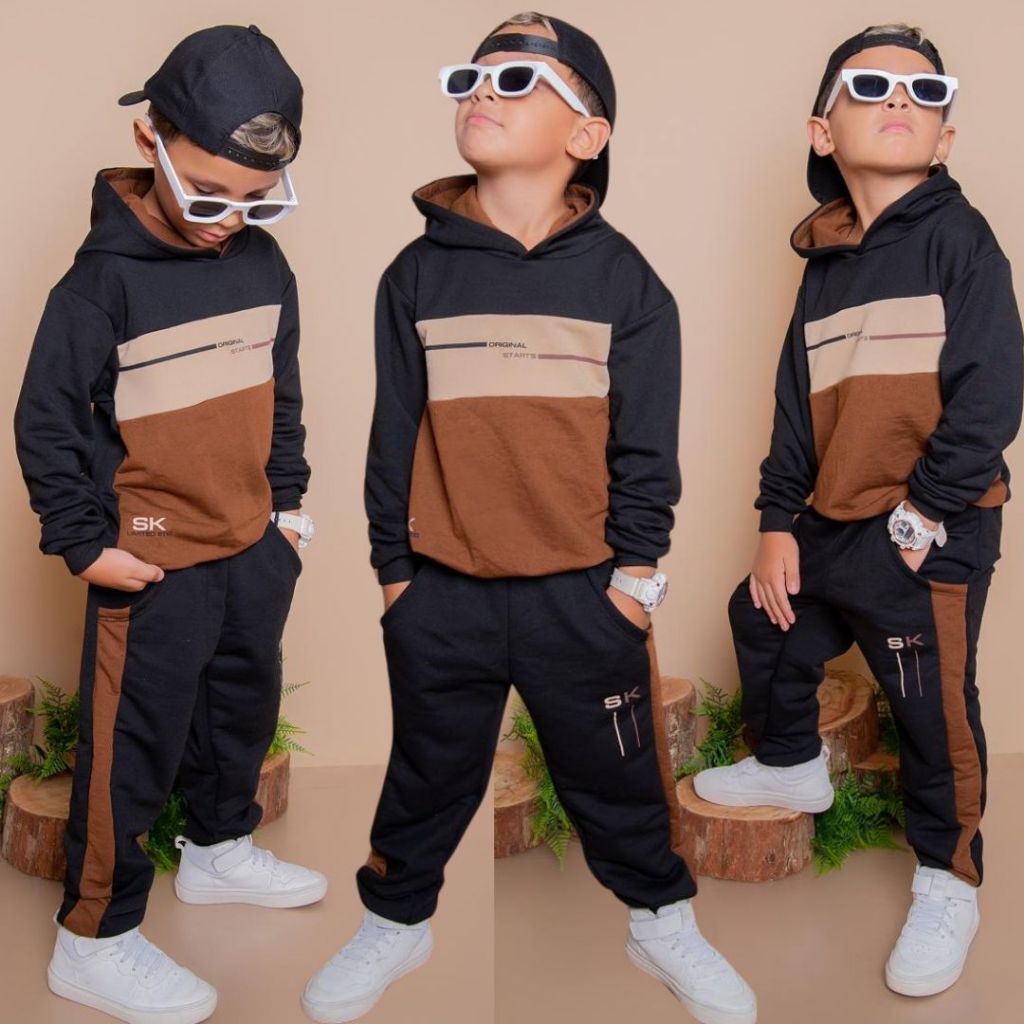 Conjunto Infantil Menino MOLETINHO Meia Estação Inverno Lançamento Blusa + Calça do 2 ao 14 anos