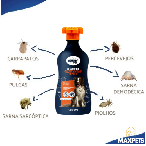Shampoo Antipulgas 5 em 1 Carrapatos e Sarnas Genial Pet 500 ml em Oferta na Shopee