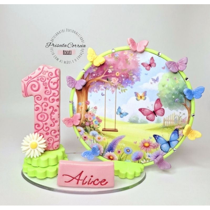 Vela em Biscuit Jardim Encantado/ Jardim das Borboletas em Oferta na Shopee