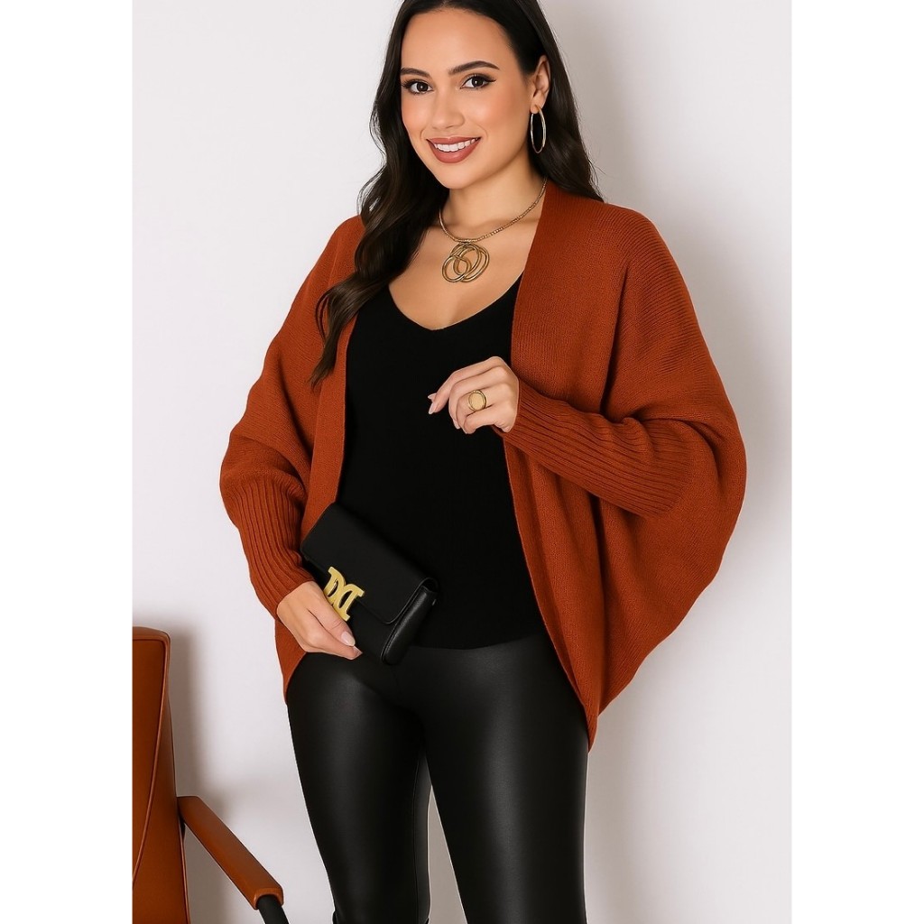 Cardigan Feminino Tricot Elegante Quentinho e Versátil com Manga Blusa Capa Casaco Aberto