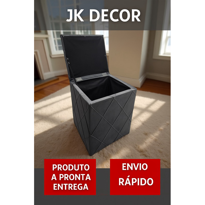 Puff Baú Quadrado Organizador em Corino e Suede