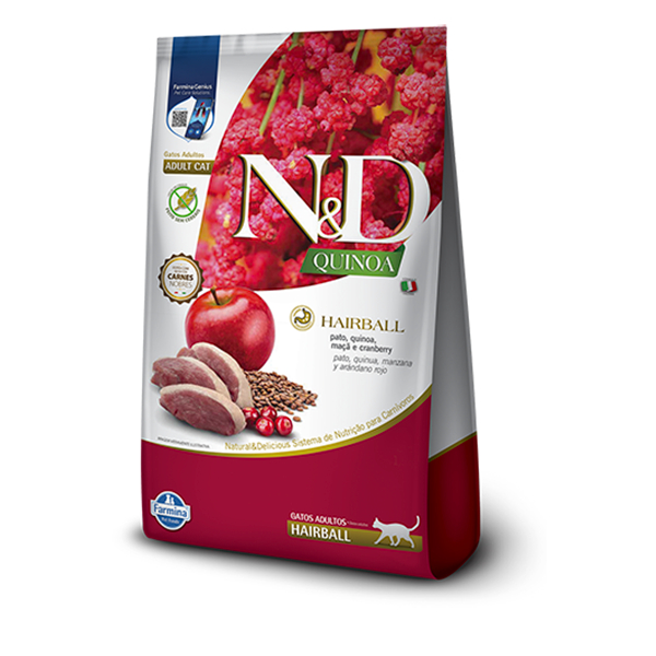 Ração 400g N&D Quinoa Hairball para Gatos Adultos Sabor Pato, Quinoa, Maçã e Cranberry
