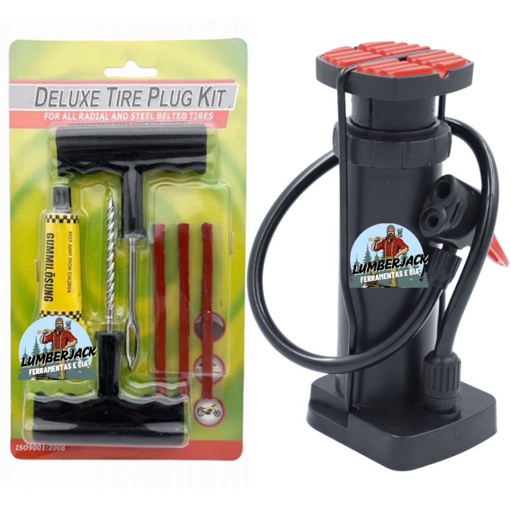 Kit Reparo de Pneu sem Camara + Bomba de ar para Motos e Carros em Oferta na Shopee