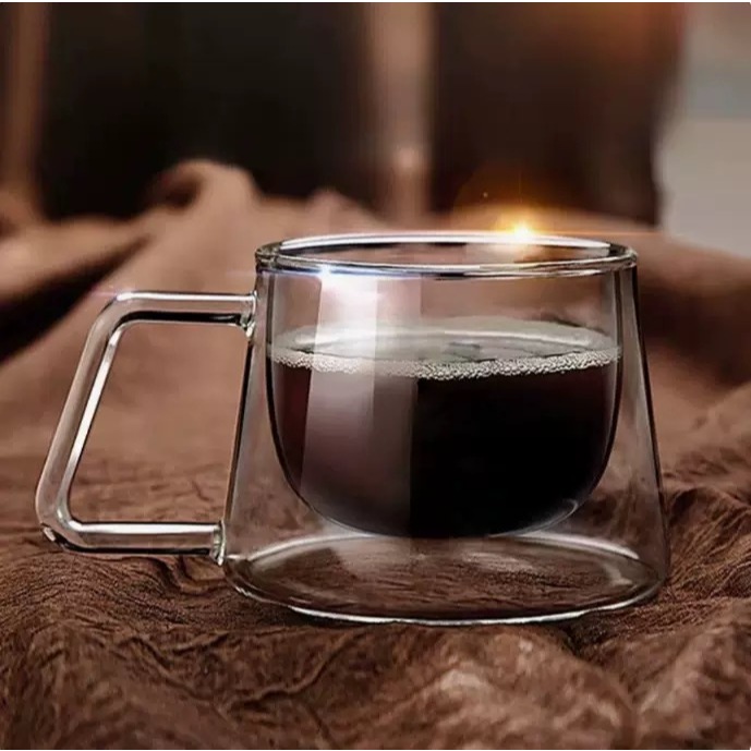2 Copo Vidro Duplo Parede Para Café Chá Drink 200ml C/alça em Oferta na Shopee