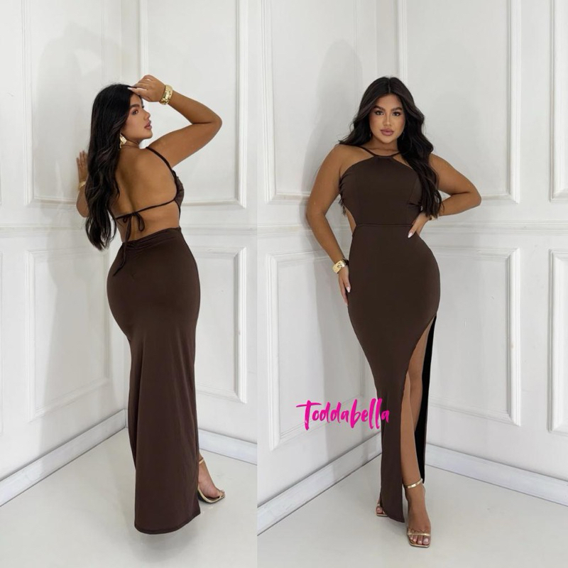 Vestido Feminino Costa Nua Longo Vazado Suplex Empina Bumbum com Tira Ajustavel em Oferta na Shopee