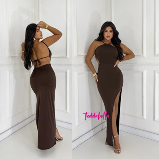 Vestido Feminino Costa Nua Longo Vazado Suplex Empina Bumbum com Tira Ajustavel em Oferta na Shopee