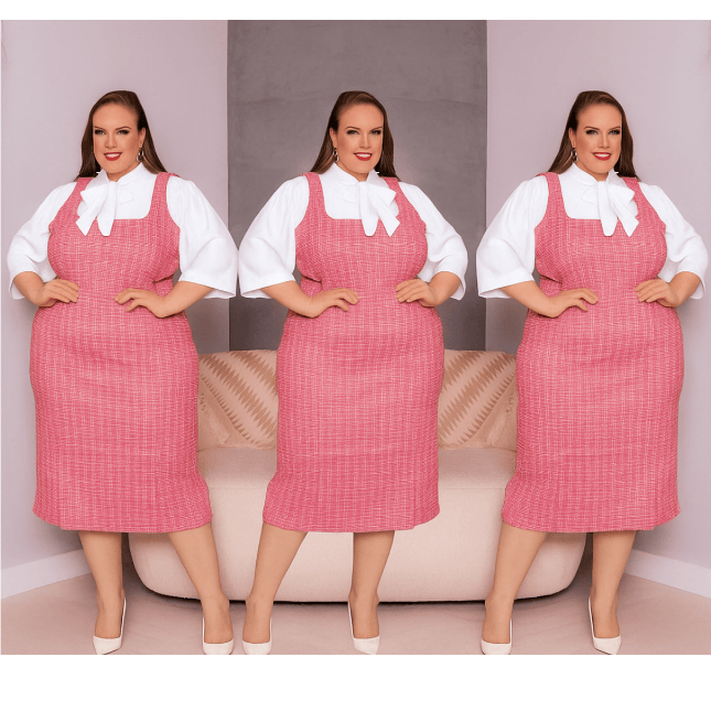 Kit 3 Salopete Evangélica Feminina Rosa: Jardineira Midi Reta Elegante Ideal para Congressos