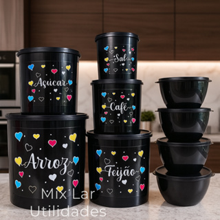 Kit de potes mantimentos cozinha com 5 peças + 4 potes redondos em Oferta na Shopee