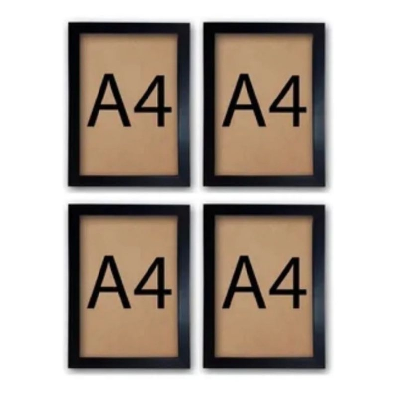 kit com 4 Molduras A4 com acetato 21x30cm revestidas em laca.