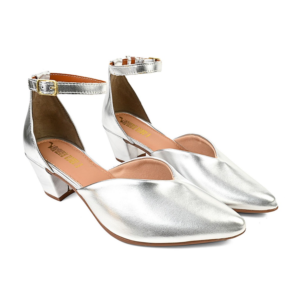 Sapato Feminino Bico Fino Salto Bloco Calcanhar Fechado Moda