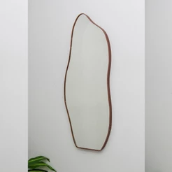 Espelho Orgânico corpo inteiro Com Couro Modelo Flame Decoração de Quarto Sala Banheiro Salão Moderno