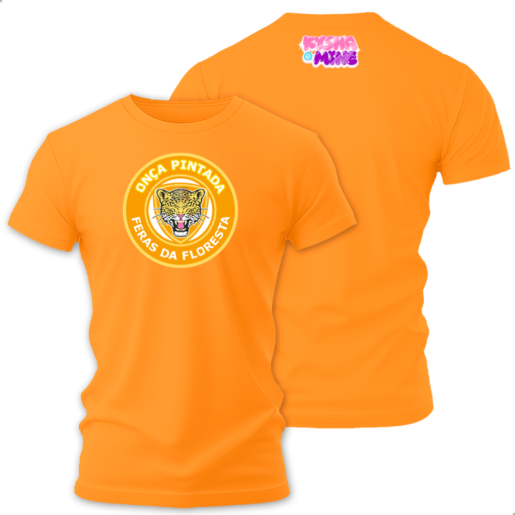 Camiseta Kysha E Mine Onça Pintada Infantil Show Laranja Top Clipe Presente Juvenil Time Festa Feras da Floresta