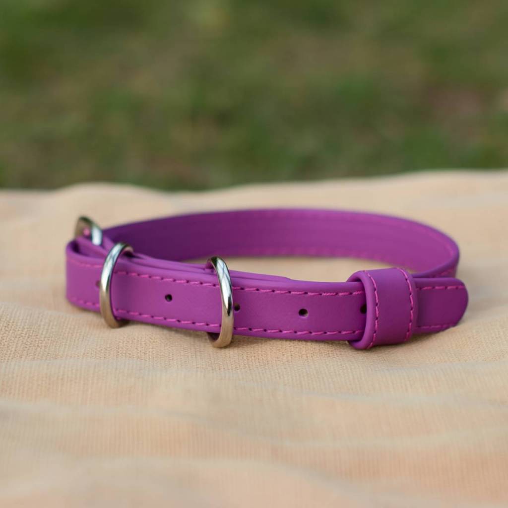 Coleira Roxa Cachorro Couro Legítimo Roxinha Linda Delicada Artesanal em Oferta na Shopee
