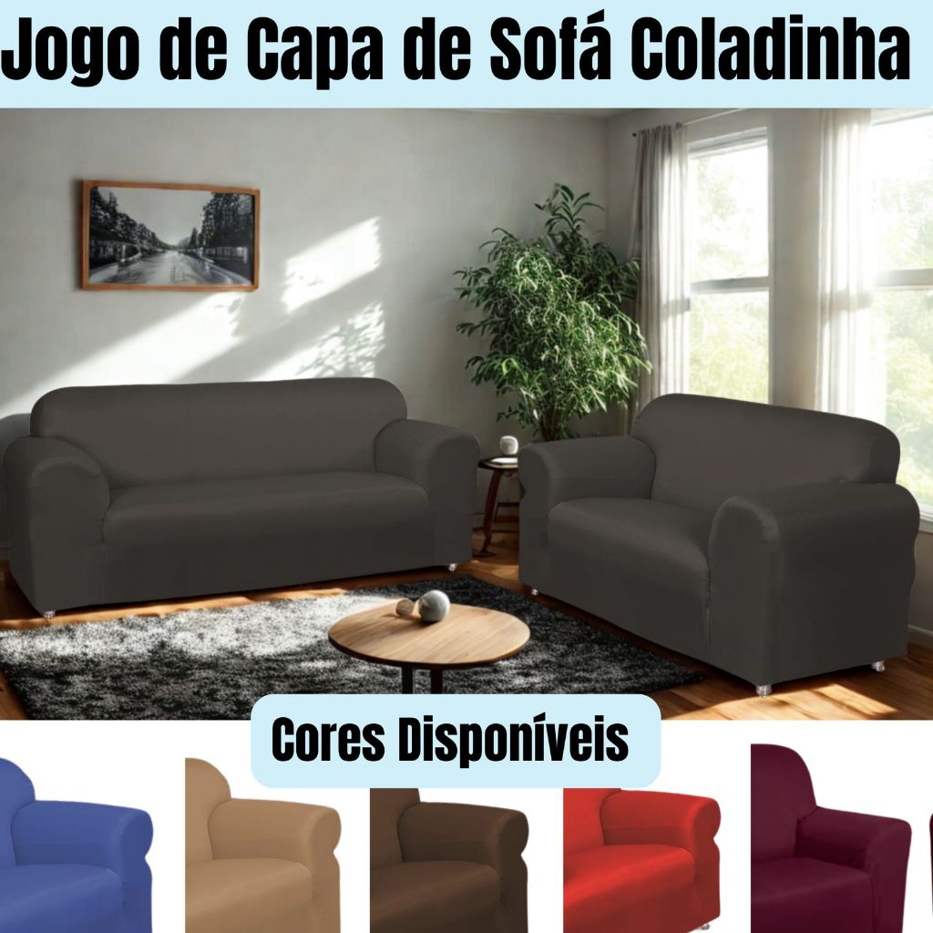 JOGO DE CAPA DE SOFÁ COLADINHA DE 3 E 2 LUGARES EM MALHA GEL LISA