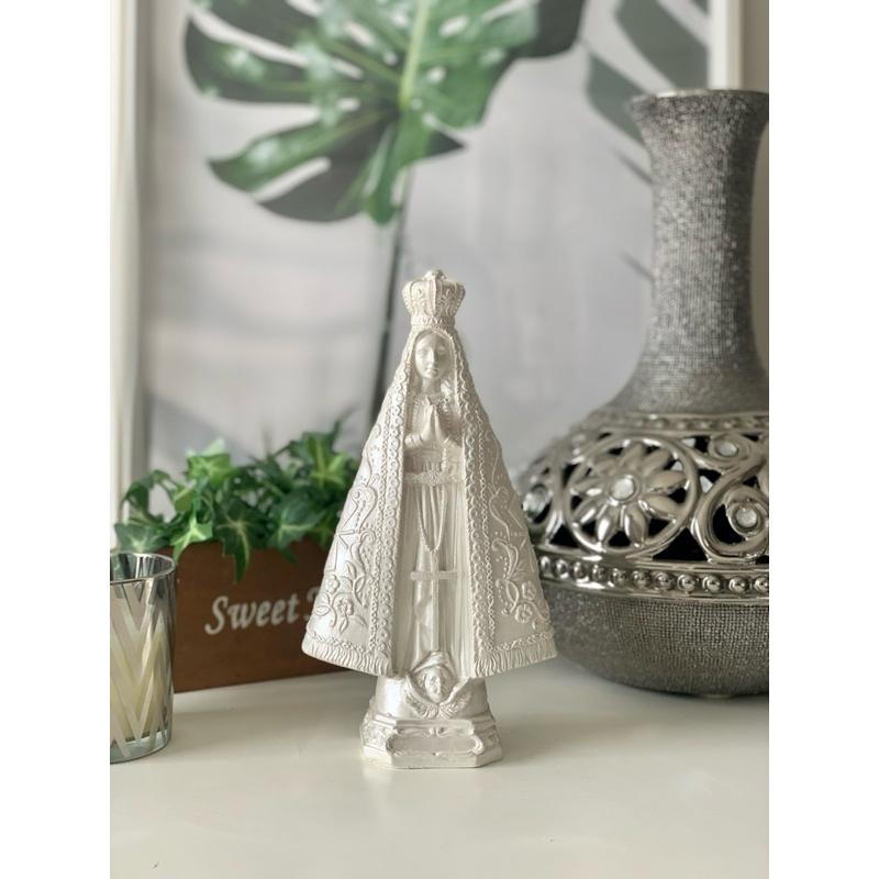 nossa senhora aparecida 20cm manto bordado perolado base quadrada lembrancinha casamento delicada