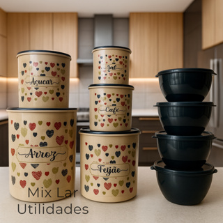 Kit de potes mantimentos cozinha com 5 peças + 4 potes herméticos redondos para cozinha em Oferta na Shopee