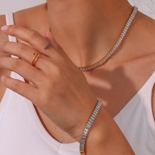 Conjunto requintado de duas peças de colar e pulseira de zircônia com garras e acessórios para vestido de noiva em Oferta na Shopee