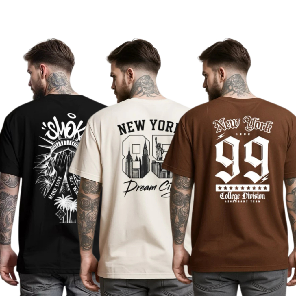 Kit 3 Camisetas Masculinas Estampada Streetwear Algodão Fio 30.1