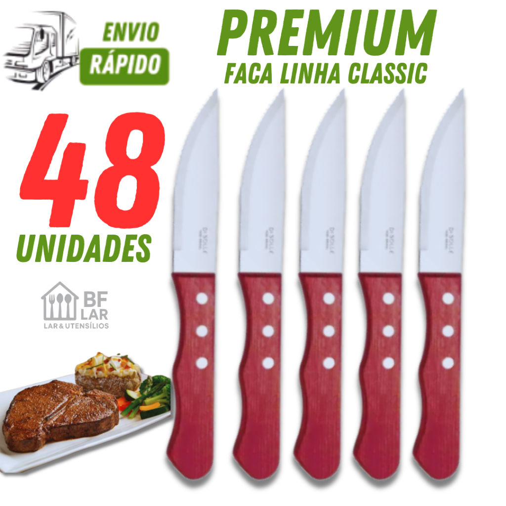 CONJUNTO 48  FACA JUMBO CABO DE MADEIRA LINHA CLASSI W00DEN VARIÁVEIS UTILIDADES COZINHA RESTAURANTE