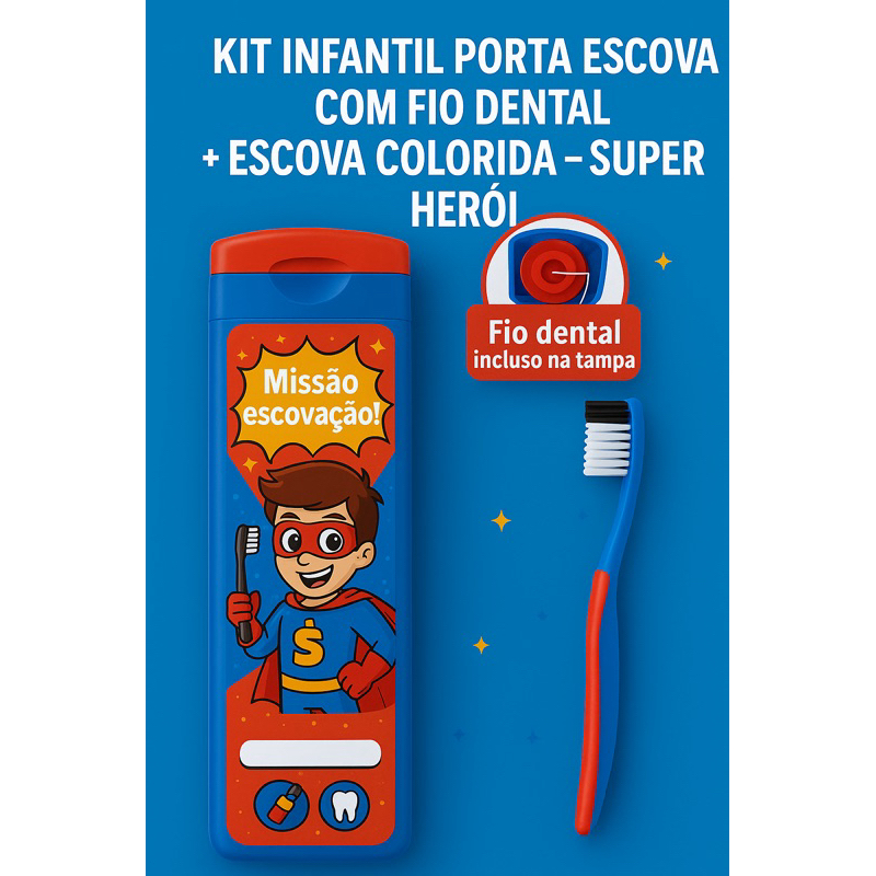 Porta escova dental com escova e fio dental