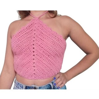 Cropped top de crochê triângulo topinho feminino tendencia do  verão artesanal