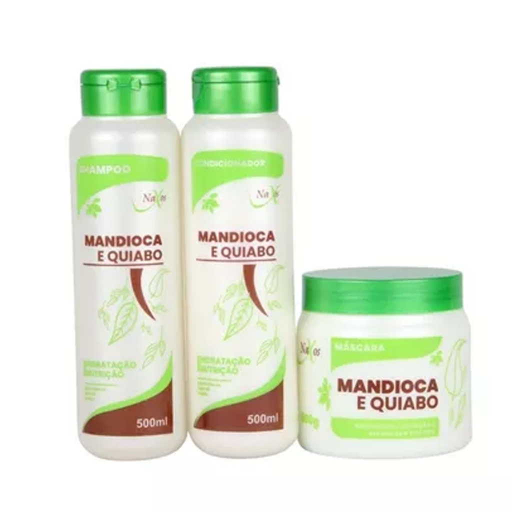 Kit Hidratação Shampoo Mandioca Quiabo 500ml + Condicionador Mandioca Quiabo 500ml E Máscara Mandioca Quiabo 500g