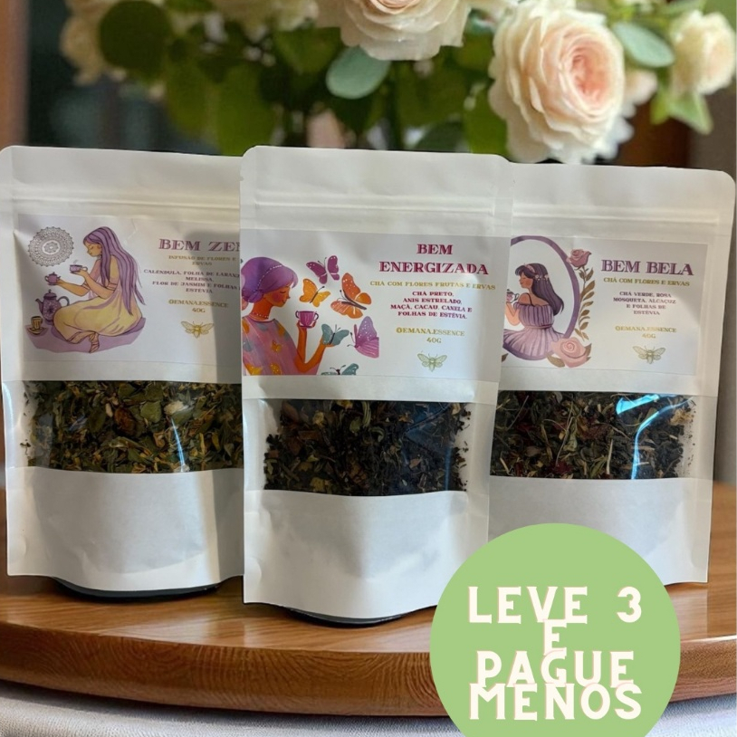 Imagem Kit 3 Chás Artesanais emana.essence – Bem Zen, Energizada e Bela | Leve 3 e Pague Menos!
