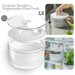 Secador de Salada 5,5l +Organizador Centrifuga com Tampa de Acrílico Manual Giratório Organizador de Geladeira Ou