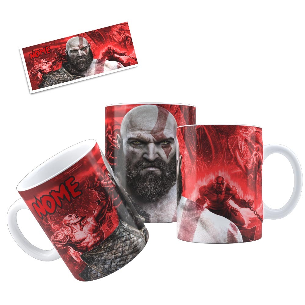 Caneca Kratos God of War Personalizada 325ml | Porcelana Geek Gamer – Presente Épico para Fãs de Jogos