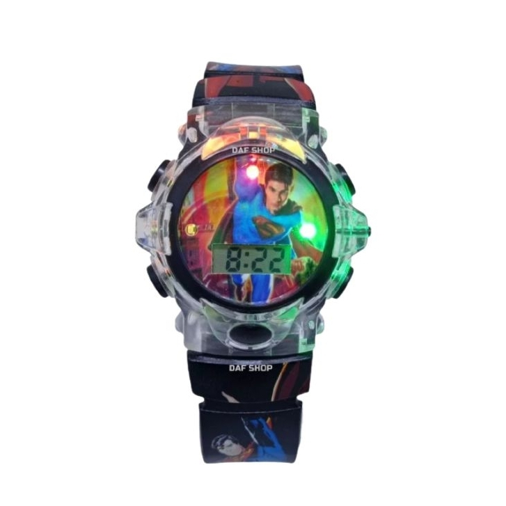 Detalhes do Relogio digital e musical com led do Homem aranha carros superman e da patrulha canina ,seu filho merece este presente