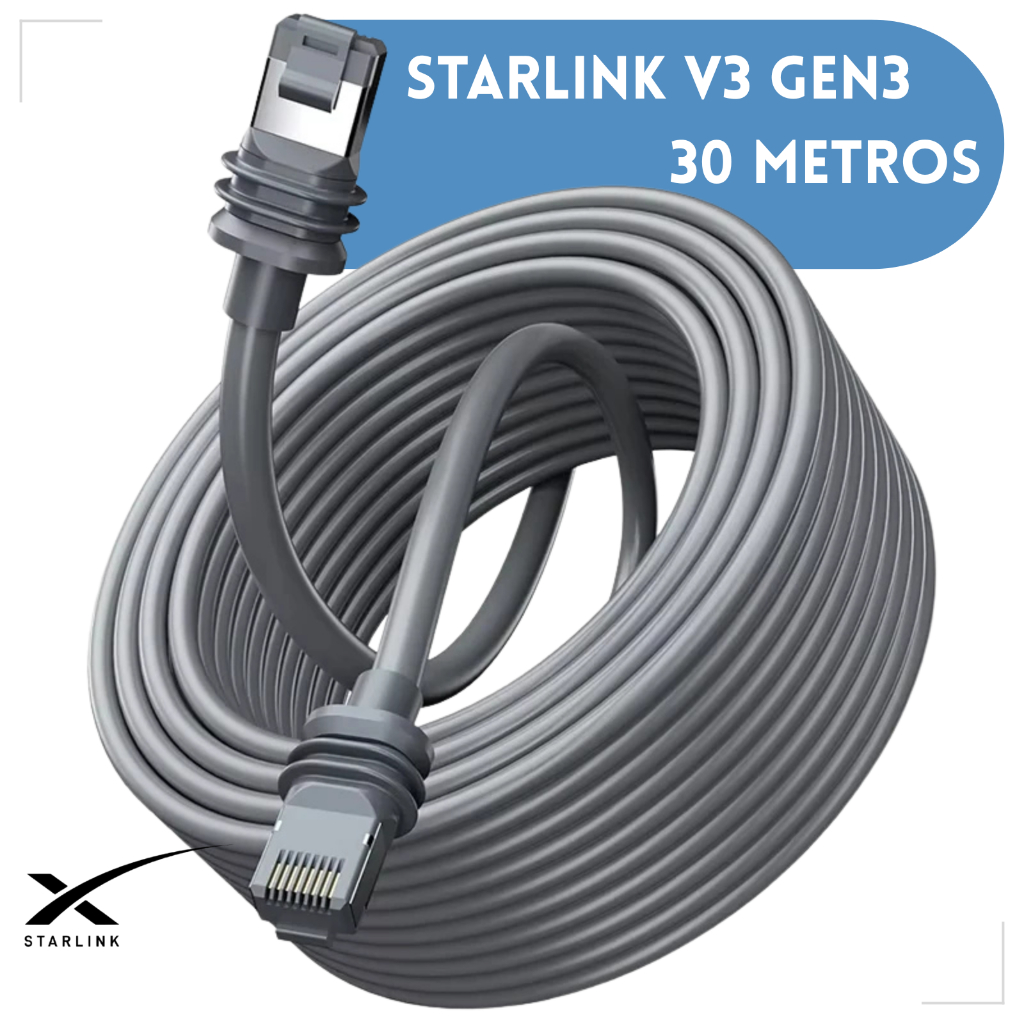 Cabo Extensão De Reposição 30 Metros Starlink V3 Gen3 Reforçado Alta Qualidade À Prova D'água