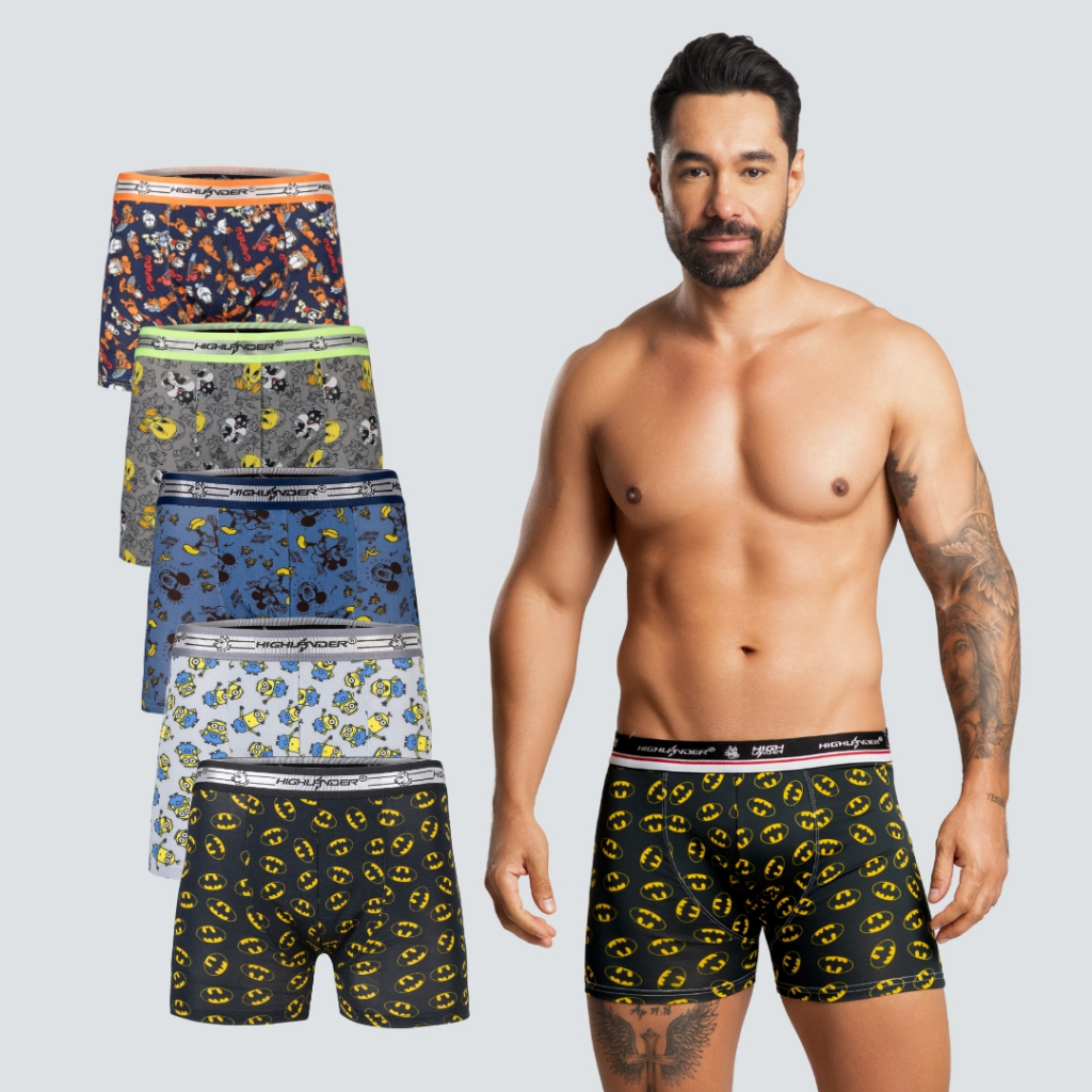 Kit 5 Cuecas Box Boxer Masculinas Divertidas em Poliéster Com Forro 100% Algodão em Oferta na Shopee
