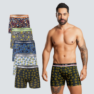 Kit 5 Cuecas Box Boxer Masculinas Divertidas em Poliéster Com Forro 100% Algodão em Oferta na Shopee