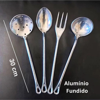 Kit/Jogo 4 Peças Colheres Alumínio Fundido para cozinha- Concha, Colher Arroz, Garfo para Churrasco e Escumadeira em Oferta na Shopee