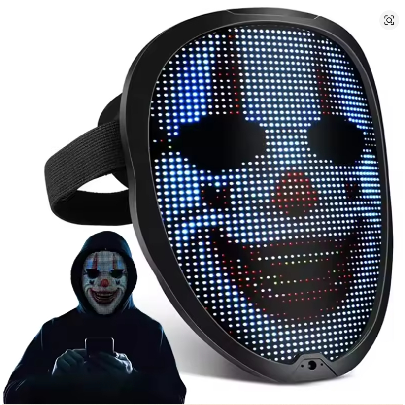 Máscara Iluminação Led Rgb Bluetooth Imagem Animação Festa