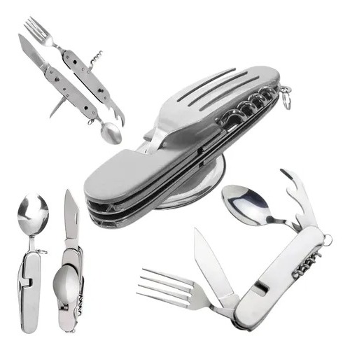 Canivete Talher Inox Multi-funções Com Capa Camping E Lazer