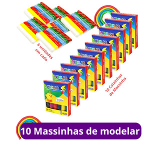 Kit 10 Caixas Massinha de Modelar com 6 Cores Kit Festa Intantil Lembracinhas 65g