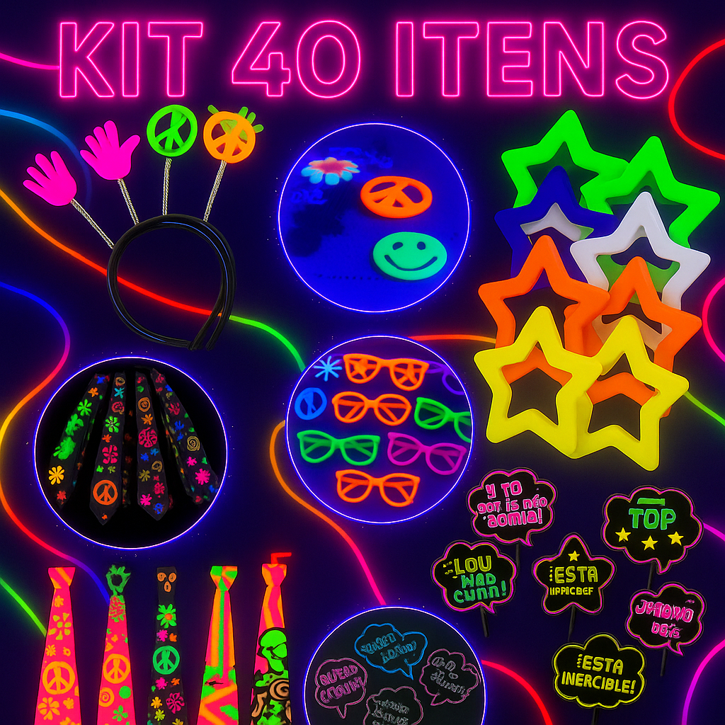 Kit Balada Neon Com 40 Itens Divertidos Festa Para 30 Convidados Artigo de Festa