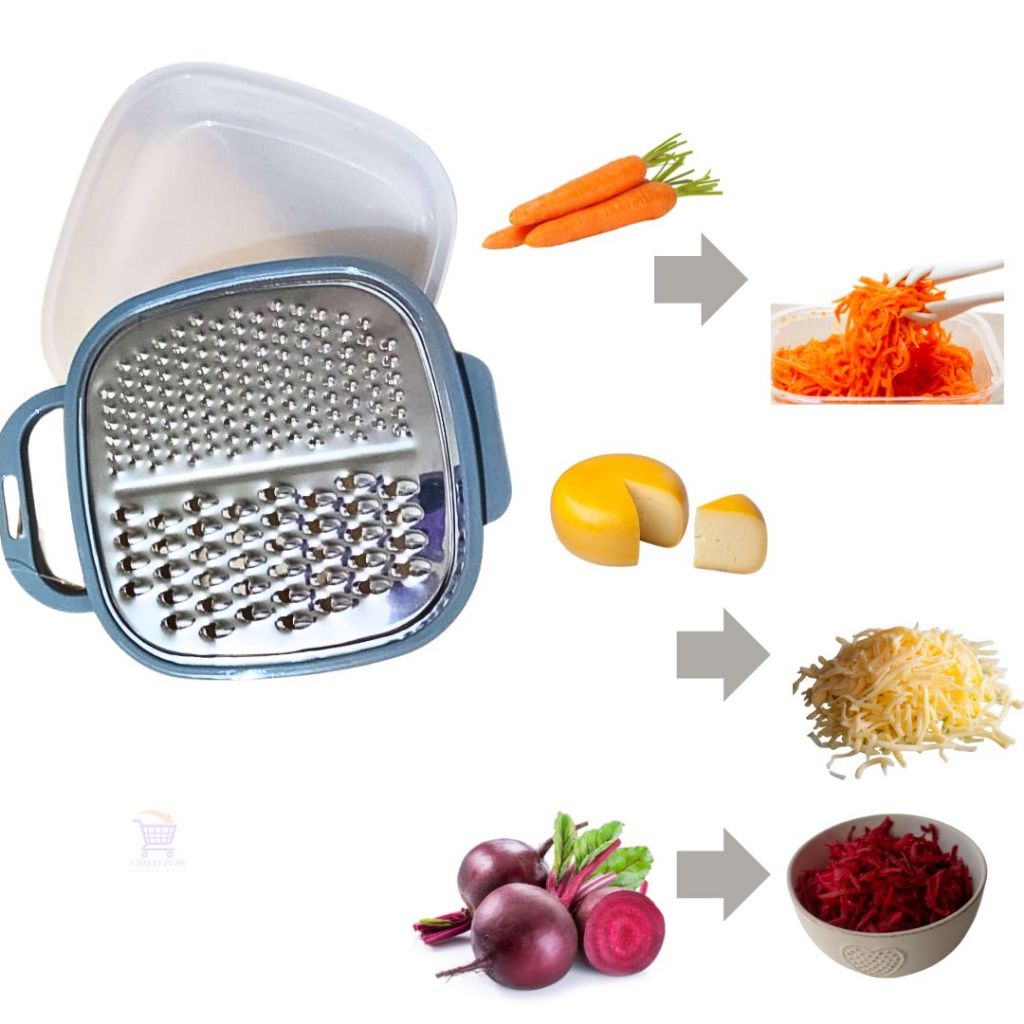 Ralador De Inox Para Legumes E Queijo Com Suporte Plástico Para Cozinha Facil Para Usar E Armazena Lâmina Potente