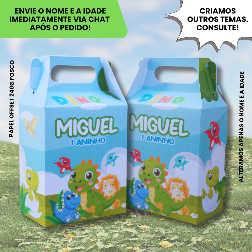 10 Caixinha Surpresa Aniversario Personalizada Tema Dinossauro Baby Festa Infantil