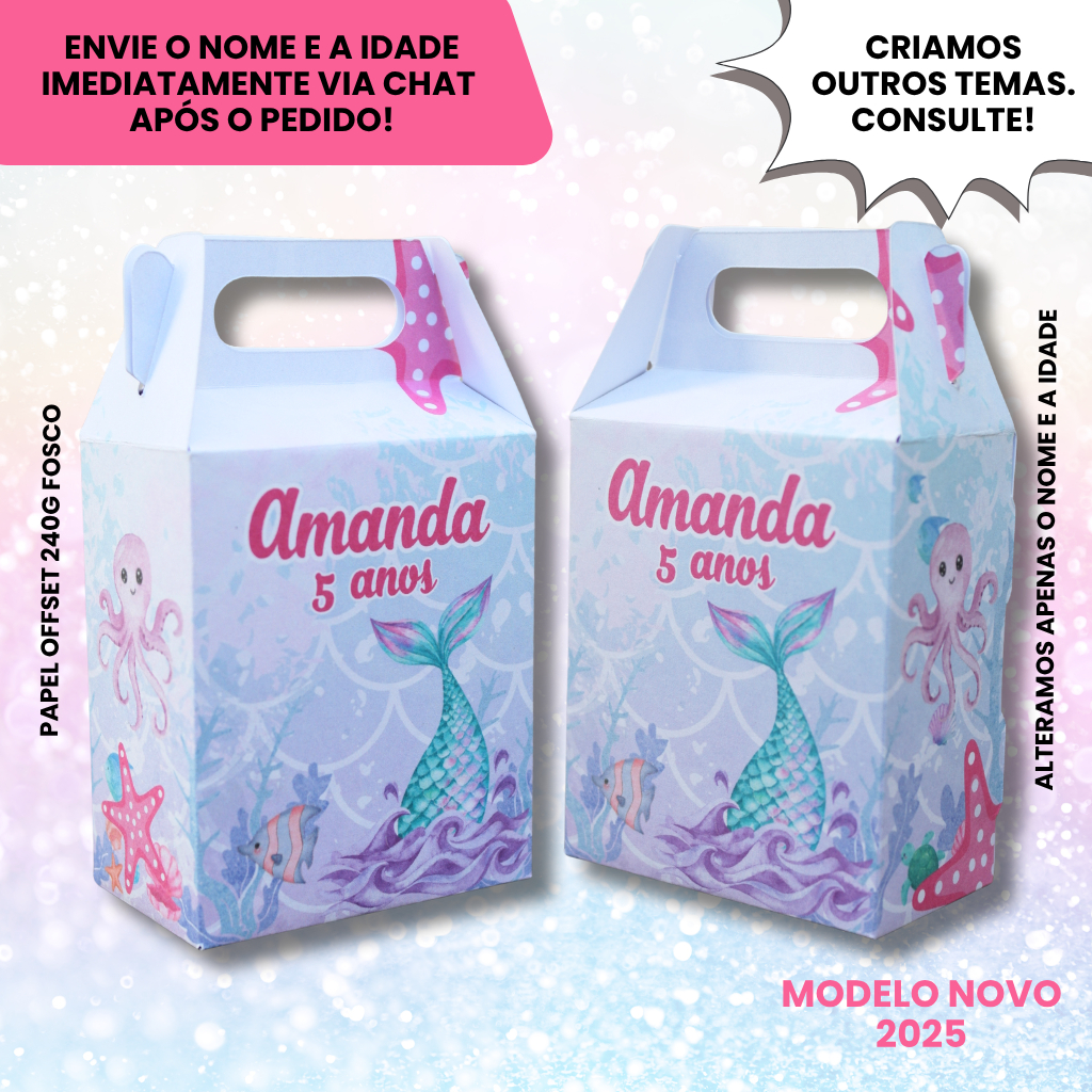 Kit Caixinha Maletinha Surpresa Aniversario Personalizada Tema Sereia Menina Festa Infantil