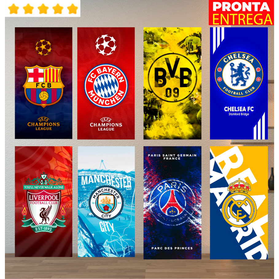 Toalha de Banho Time Europeu Champions League Praia Piscina Felpa Estampada em Oferta na Shopee