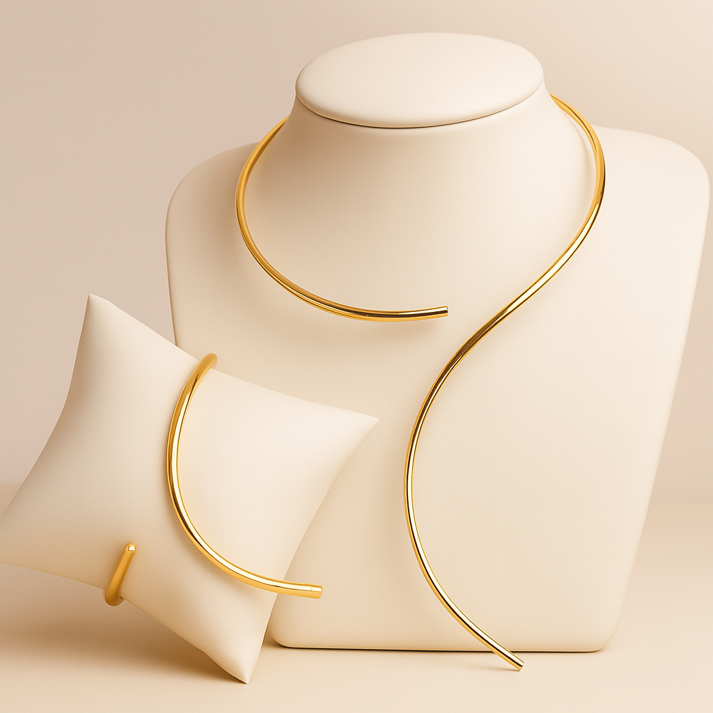 Choker e Pulseira Interrogação Elegante – Conjunto Feminino Folheado Ouro ou Prata – Ajustável e Antialérgico
